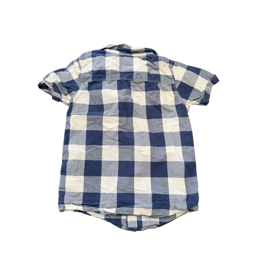 OshKosh B'gosh Boys Navy Blue White Buffalo Check Plaid Button Down Shirt 7/7A